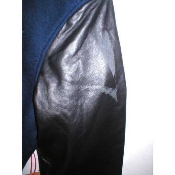 New NWT Womens True Religion Varsity Leather Jacket M Dark Navy Blue Black Wool - Picture 5 of 11